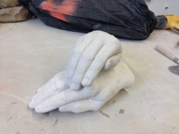 Plaster hands from an alginate mold for a commission. The final pieces will be porcelain. 2015